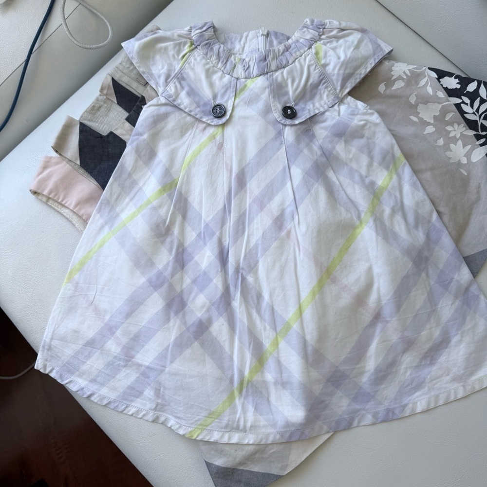 Burberry Girls Plaid Dress in White, Lavender, Yellow
